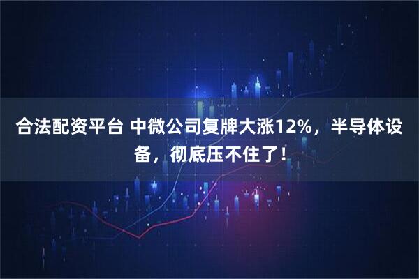 合法配资平台 中微公司复牌大涨12%，半导体设备，彻底压不住了！